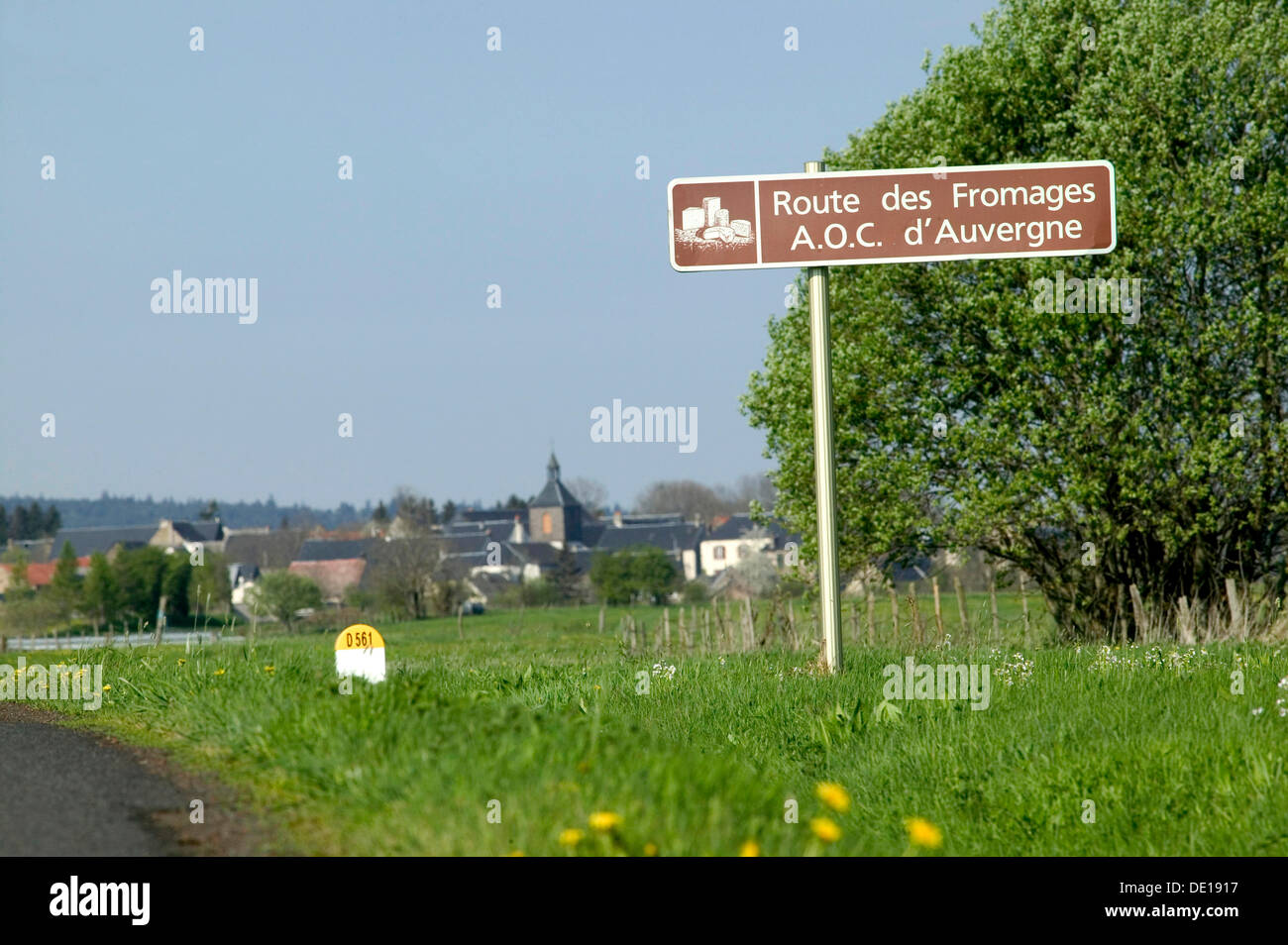 Sign "Route des Fromages", "cheese route", in village of Aurieres, Auvergne  Volcanoes Natural Park, Puy de Dome, Auvergne Stock Photo - Alamy