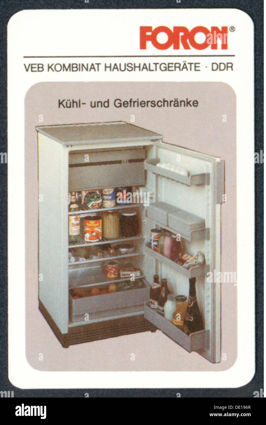 advertising, household, Foron refrigerator, VEB combine household appliances, reverse side of a pocket calendar, 1988, Additional-Rights-Clearences-Not Available Stock Photo