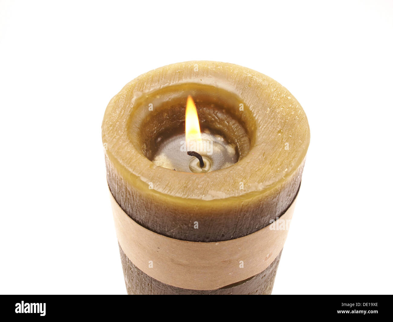Burning candle on white background Stock Photo - Alamy