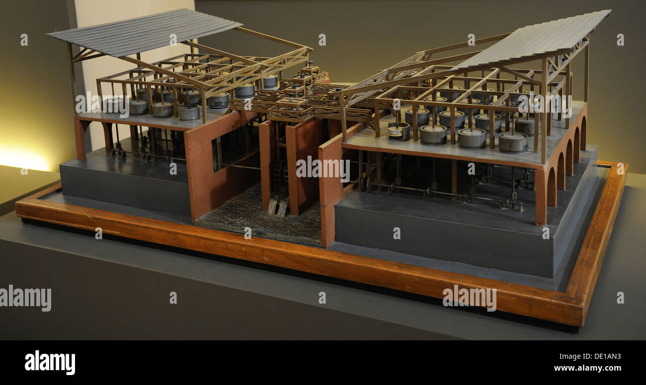 Study of Leonardo da Vinci. Multiple cylinder mill. Model by Alexander Siriati (20th century). Stock Photo