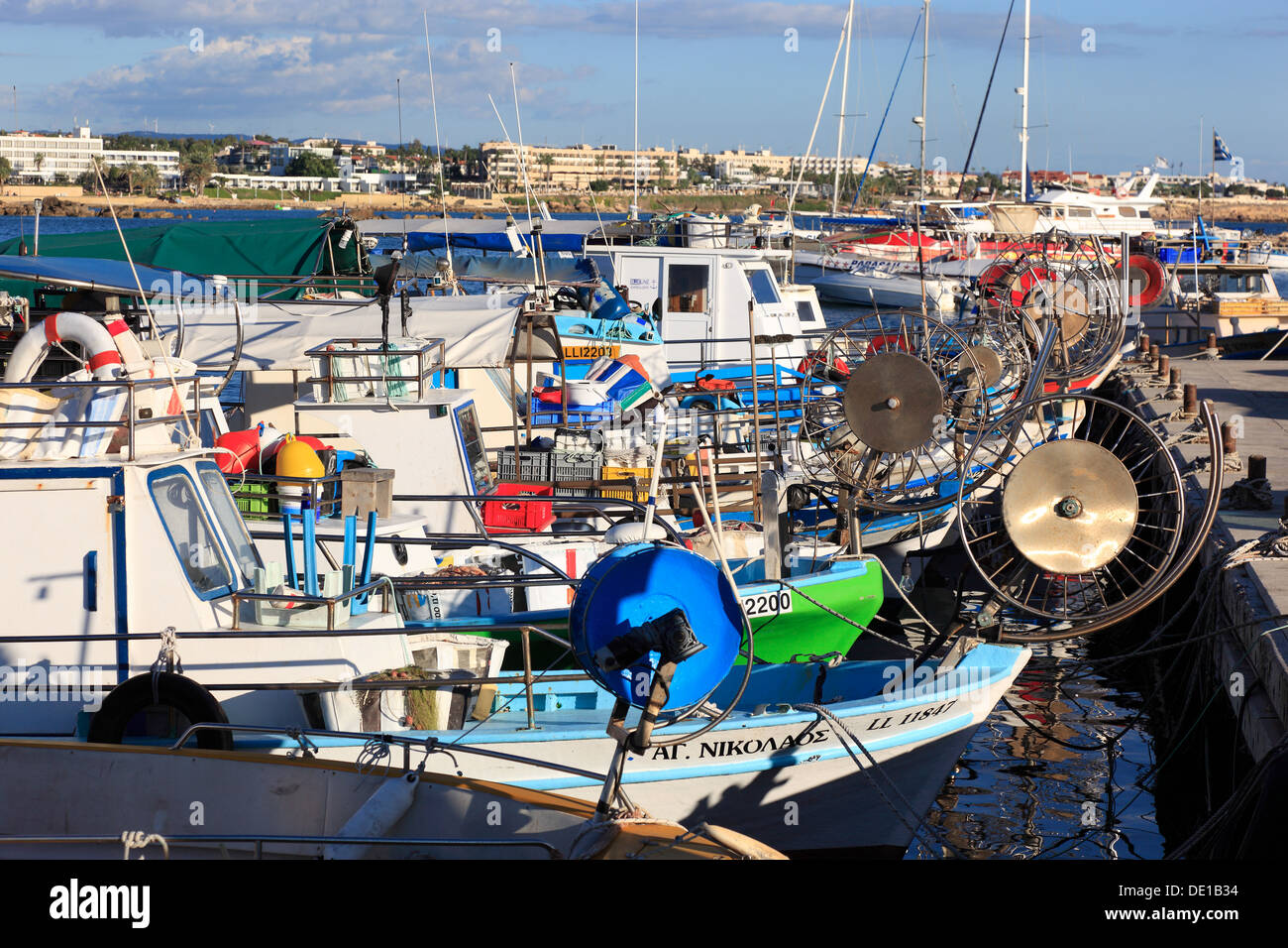 Cyprus, Pafos town, Gazibaf, boats, fishing boats in harbor Stock Photo