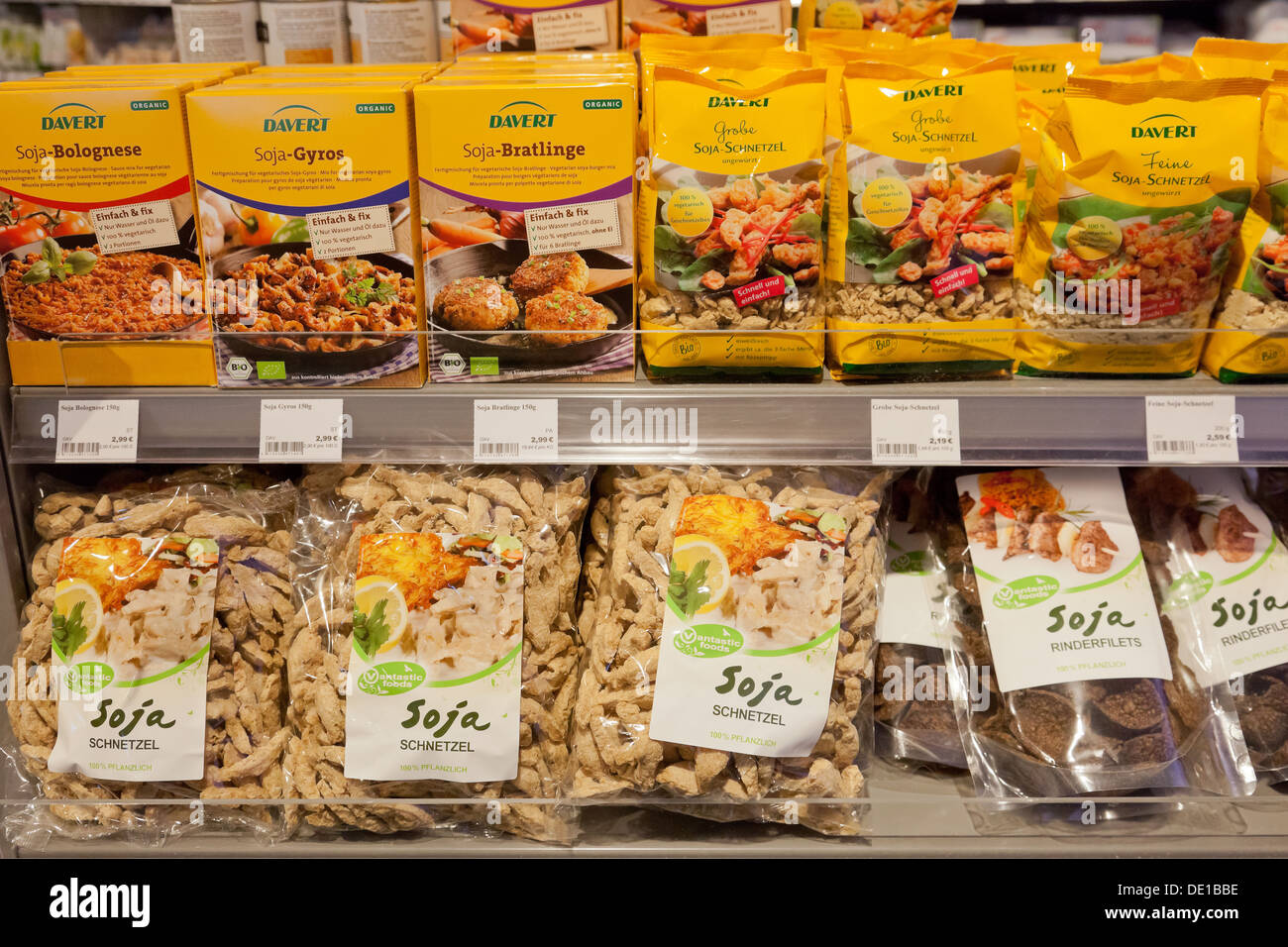 Berlin, Germany, meat substitutes offer in a supermarket Veganz Stock ...