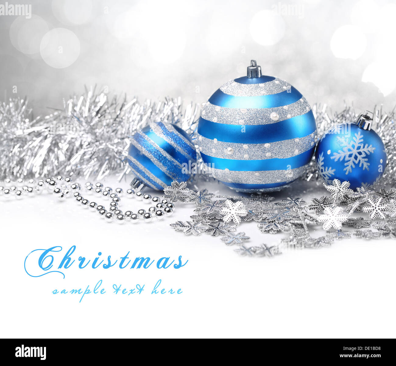 Christmas balls and gifts on abstract background. Stock Photo