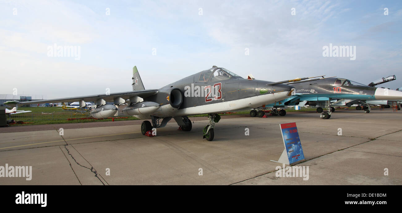 Low-flying attack aircraft Sukhoi Su-25SM Frogfoot Stock Photo