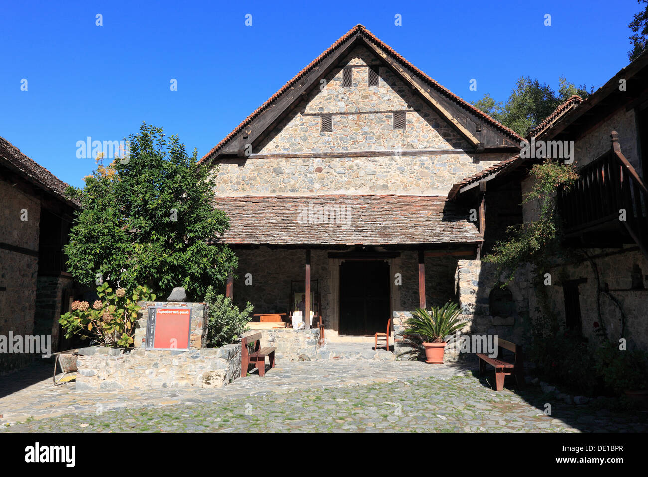 Cyprus, barn roof churches in the Troodos Mountains in Cyprus, Cypriot Orthodox churches, Bergdorf Kalopanagiotis, Church of Sts Stock Photo