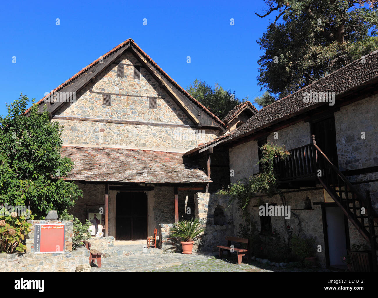 Cyprus, barn roof churches in the Troodos Mountains in Cyprus, Cypriot Orthodox churches, Bergdorf Kalopanagiotis, Church of Sts Stock Photo