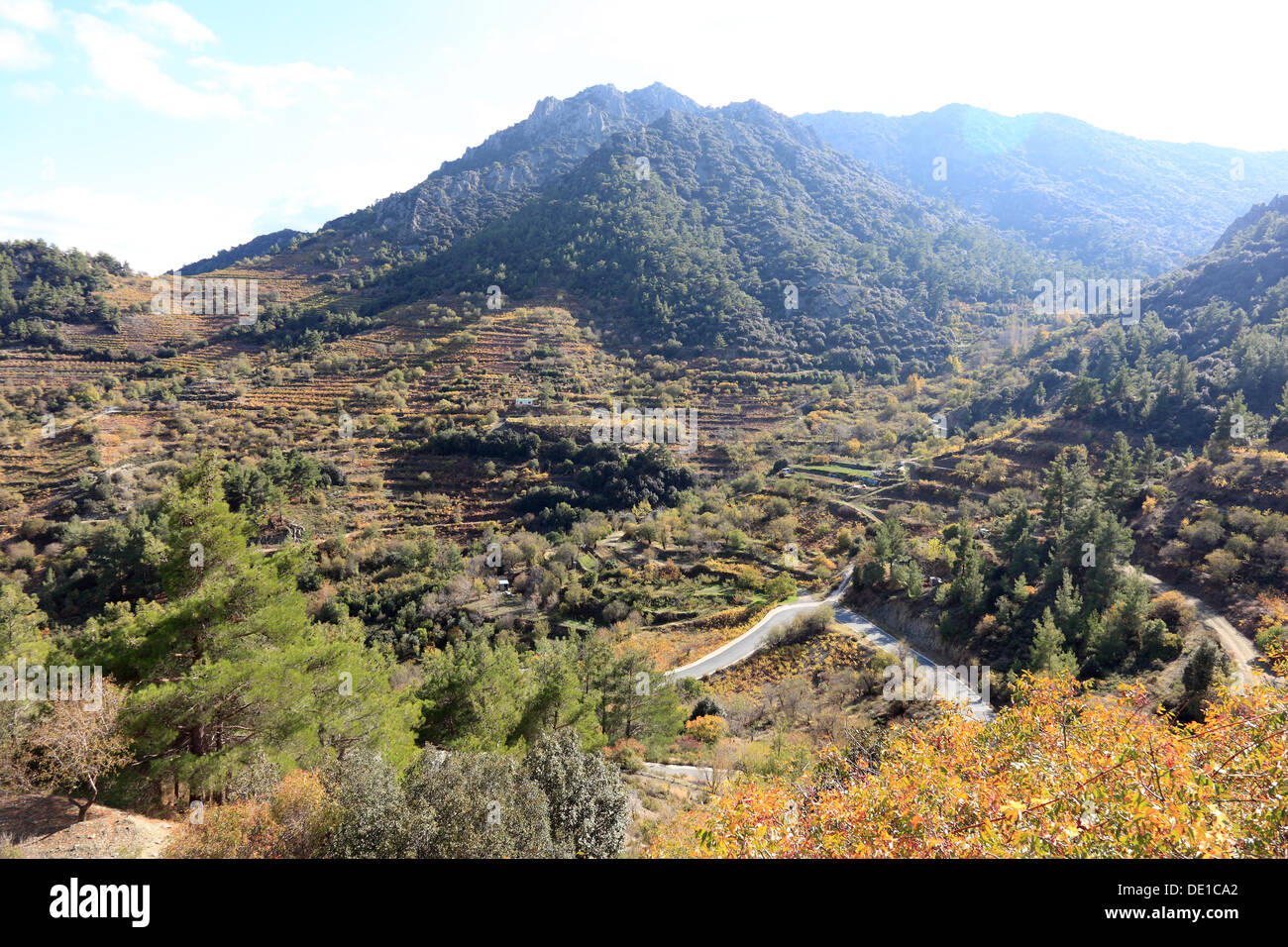 Cyprus landscape at Saranti, Lagoudera in Pitsylia region Pitsilia Mountains Stock Photo