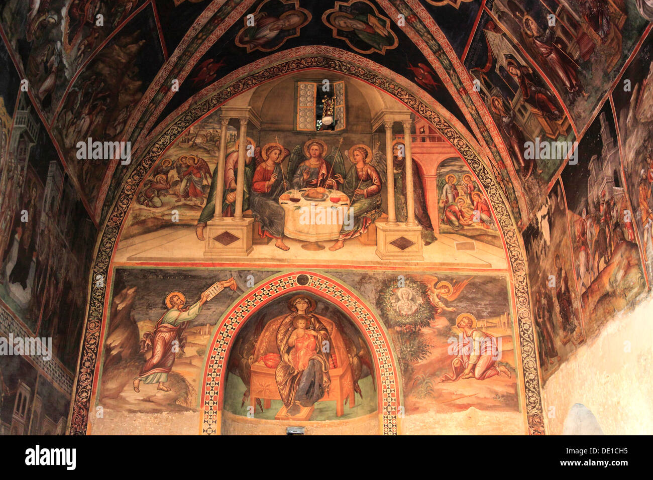 Cyprus, barn roof churches in the Troodos Mountains in Cyprus, Cypriot Orthodox churches, Bergdorf Kalopanagiotis, Church of Sts Stock Photo