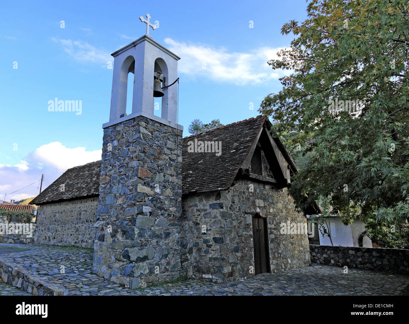 Cyprus, the Pitsylia region, Troodos Mountains, Palaiochori, barn roof church, church Chrysopantanassa, Unesco Stock Photo