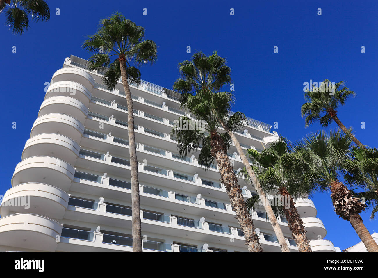 Cyprus, Larnaca, hotel, residential buildings, palm trees Stock Photo