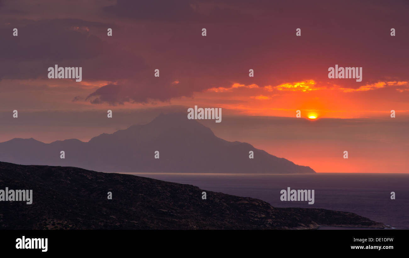 Sunrise at holy mountain Athos, Macedonia, Greece Stock Photo