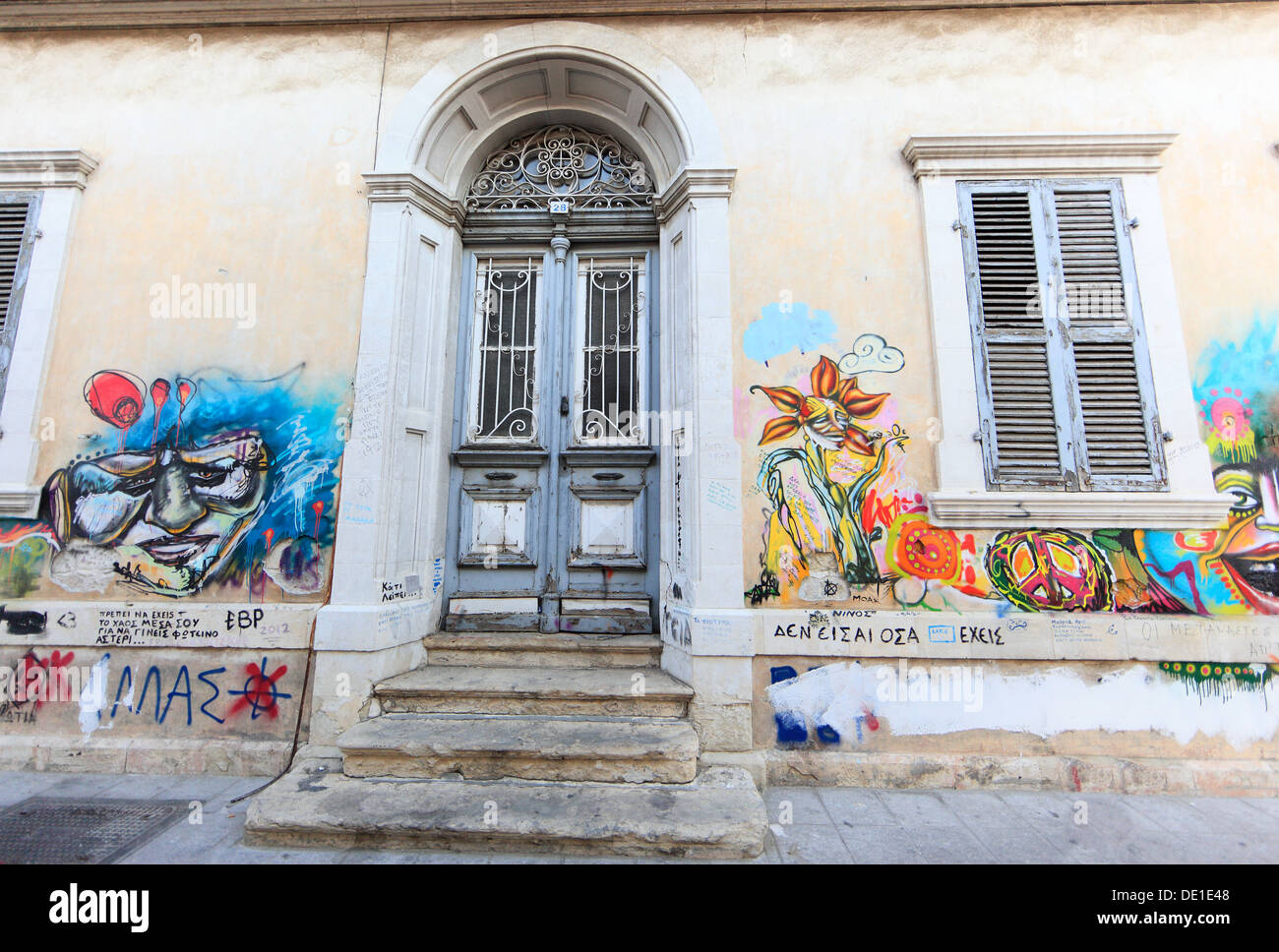 Cyprus, Limassol, Lemesos, houses with graffiti in the old town Stock Photo