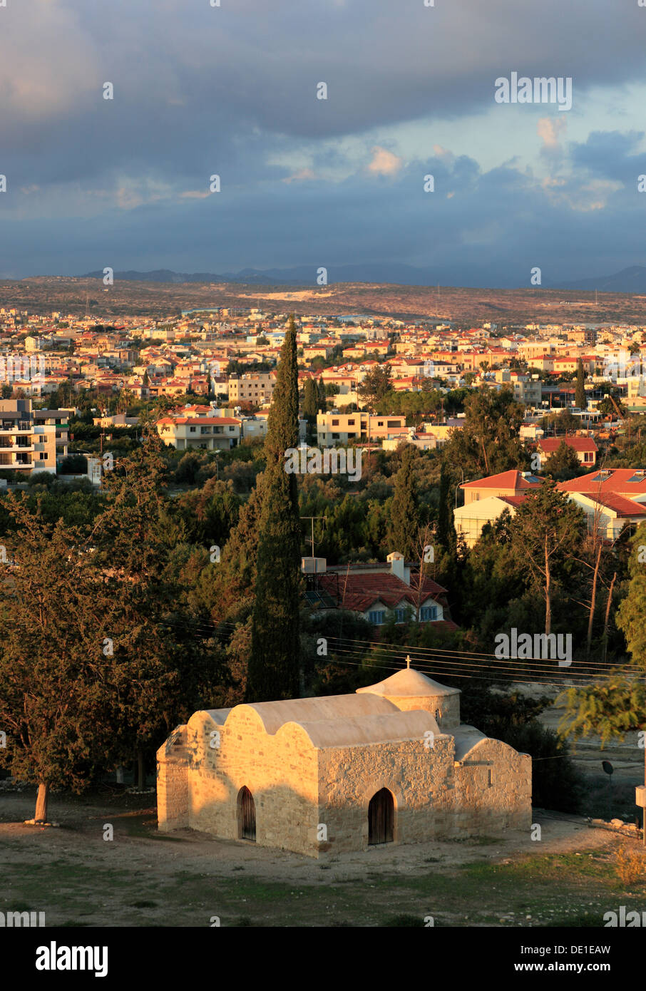Cyprus, Agios Efstathios in Kolossi Church and overlooking the town of Limassol, Lemesos, Limassol, Stock Photo