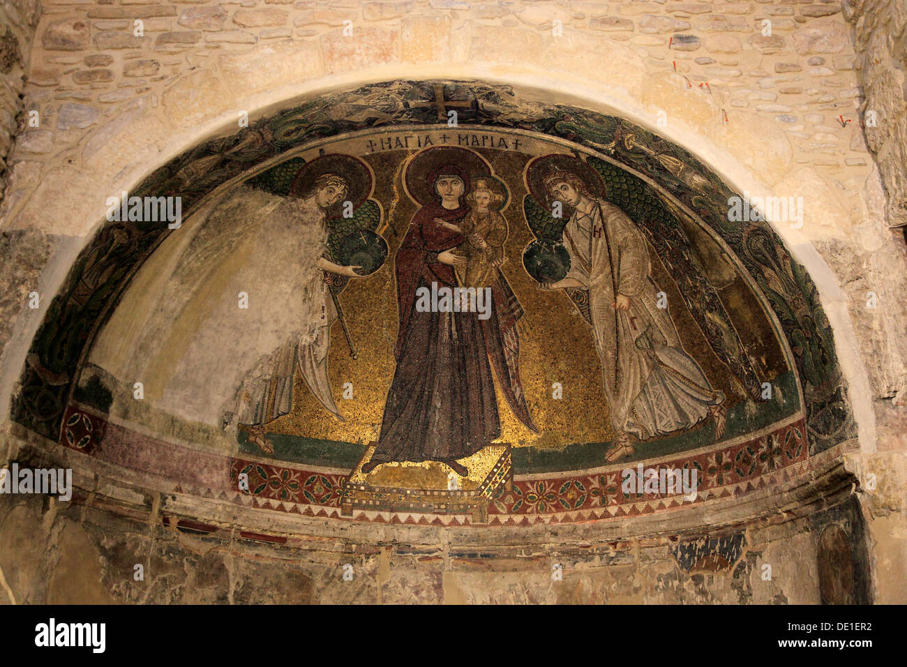 Cyprus, Kiti place, Byzantine church of Panagia Angelokistos, frescoes inside Stock Photo