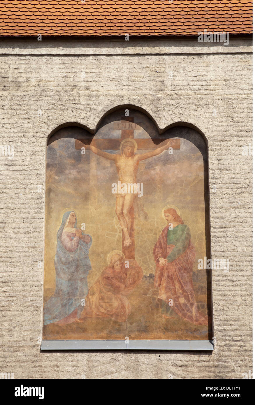 religion, Christianity, Jesus Christ, crucifixion, mural painting on the Isartor (city gate), Munich, Germany, Additional-Rights-Clearance-Info-Not-Available Stock Photo