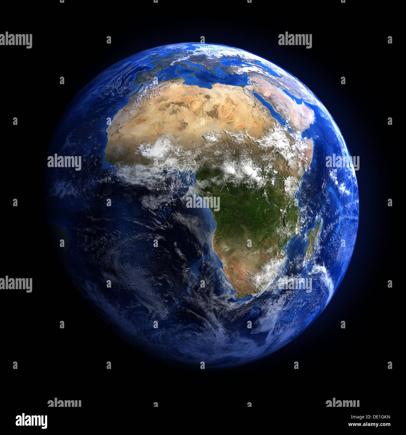 The Earth from space showing Africa. Isolated on black. Other orientations available. Stock Photo