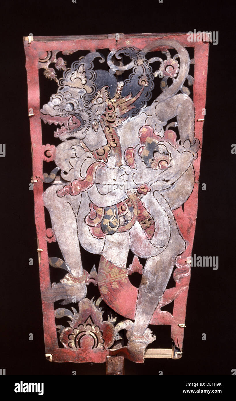 Wayang shadow puppet of Hanuman, monkey hero of the ancient Hindu Stock