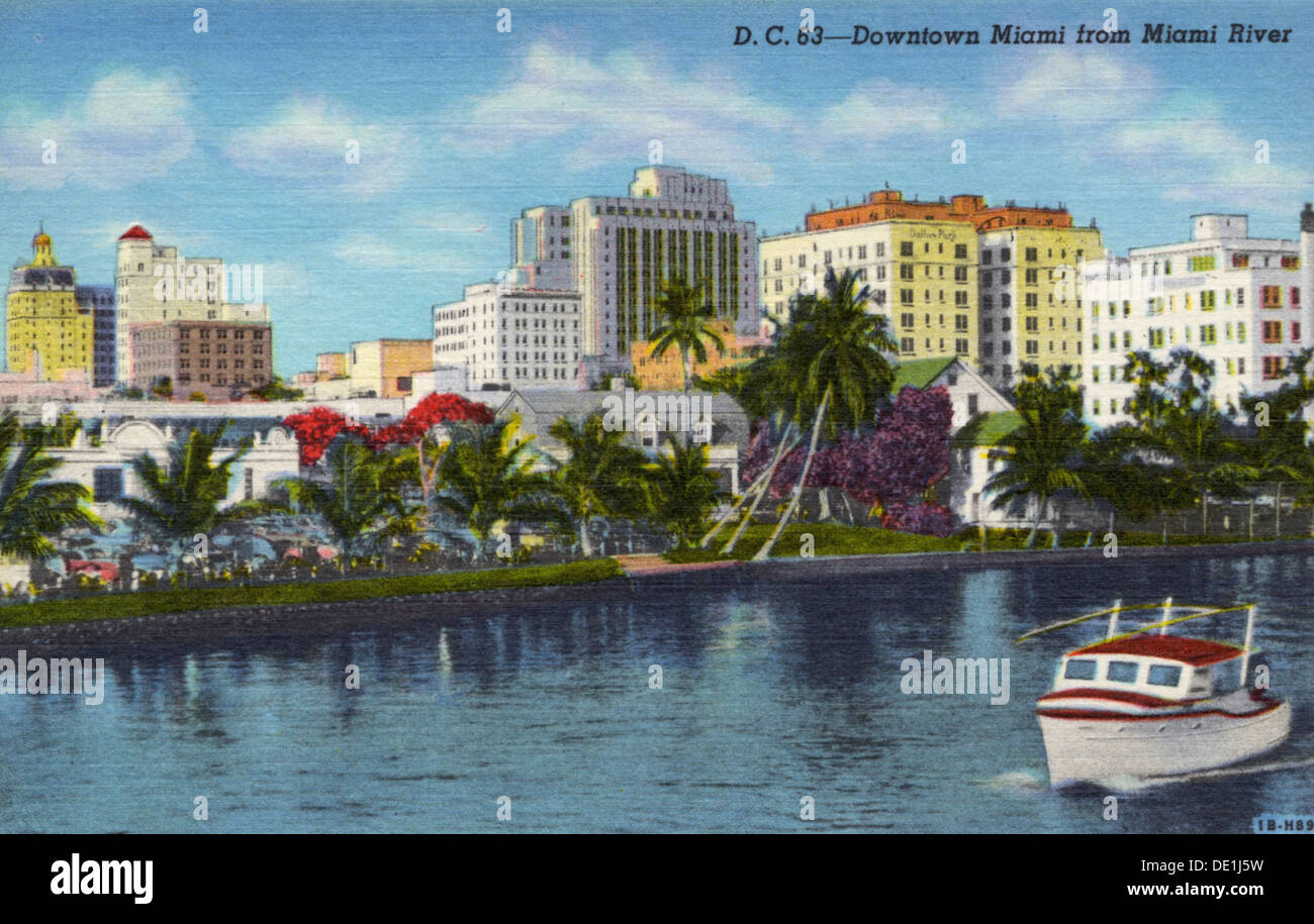Downtown Miami from the Miami River, Florida, USA, 1941. Artist: Unknown Stock Photo