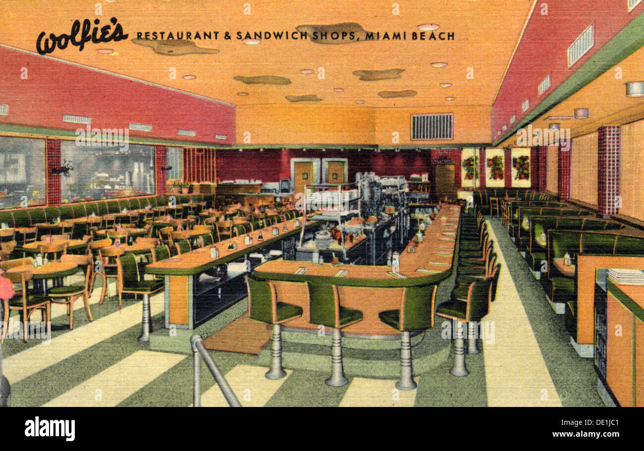 Wolfie's Restaurant and Sandwich Shops, Miami Beach, Florida, USA, 1951