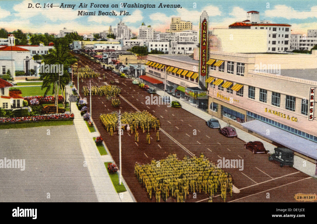 Army Air Forces on Washington Avenue, Miami Beach, Florida, USA, 1942. Artist: Unknown Stock Photo