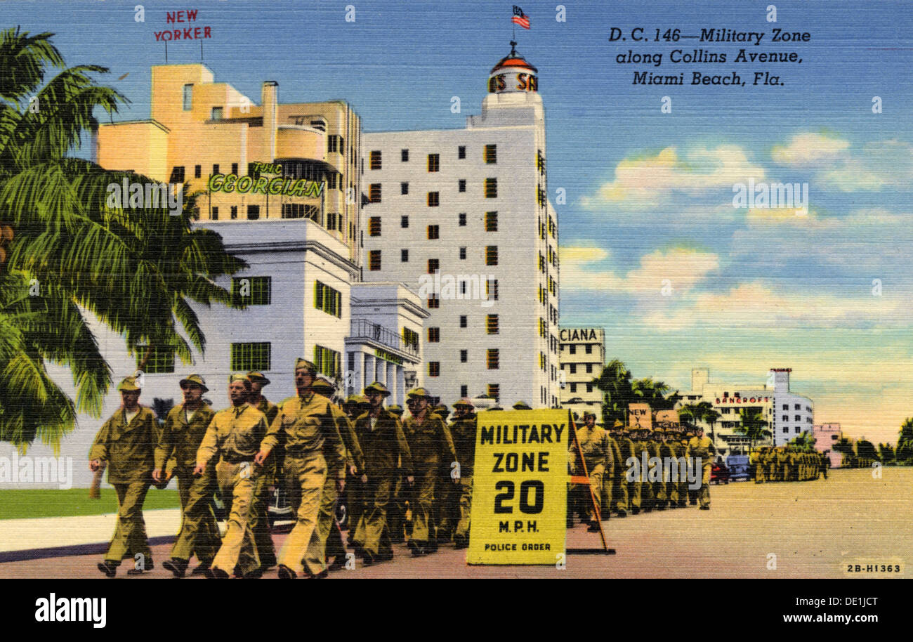 Military Zone along Collins Avenue, Miami Beach, Florida, USA, 1942. Artist: Unknown Stock Photo
