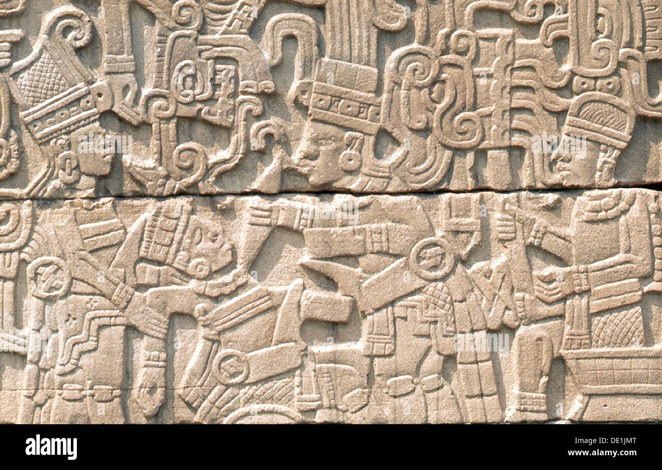 Relief from the south ball court at El Tajin. Stock Photo