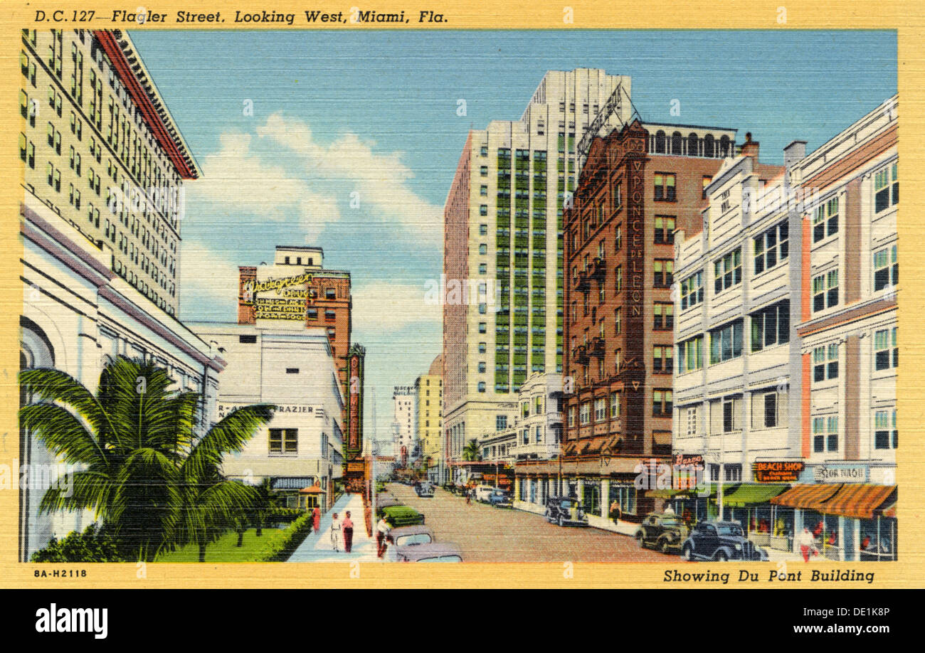 Flagler Street, Miami, Florida, USA, 1938. Artist Unknown Stock Photo