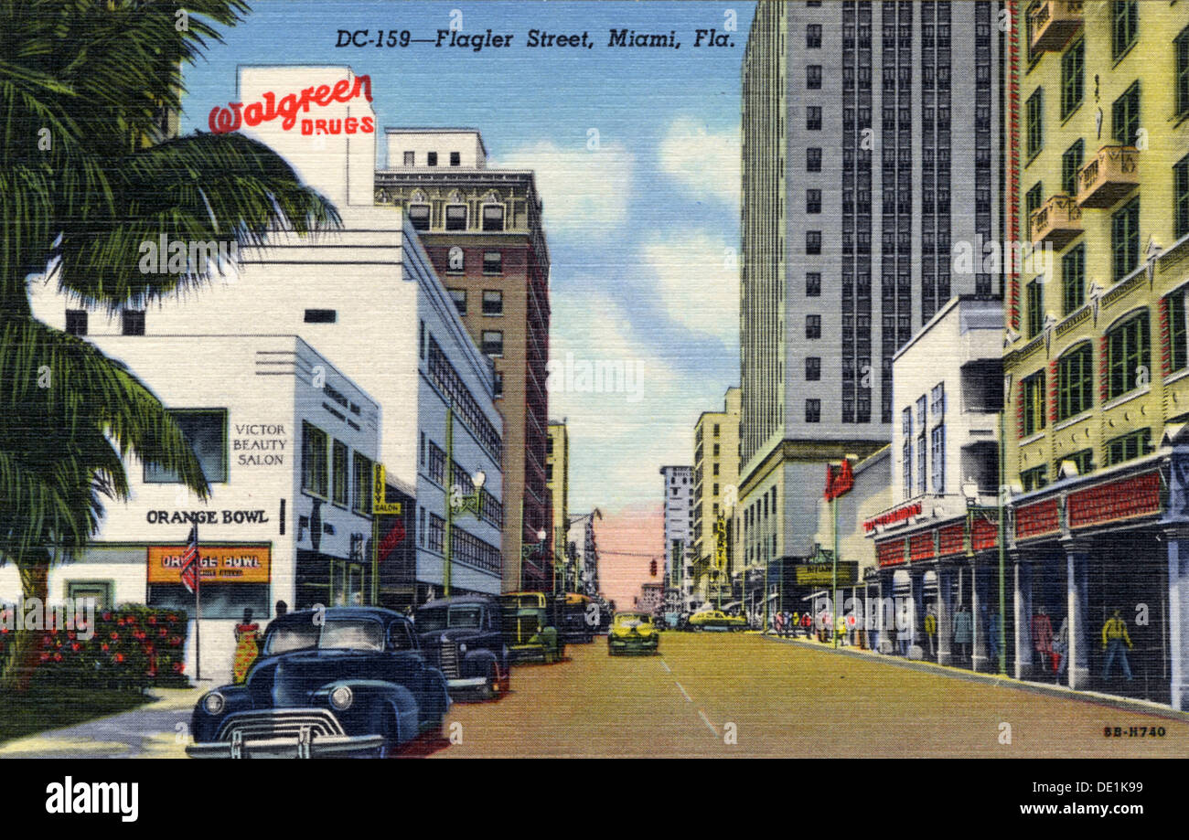 Flagler Street, Miami, Florida, USA, 1948. Artist Unknown Stock Photo