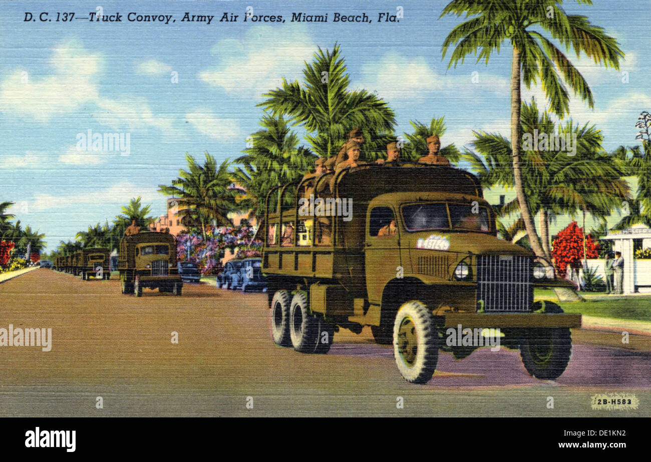 Convoy of trucks, Army Air Forces, Miami Beach, Florida, USA, 1942. Artist: Unknown Stock Photo