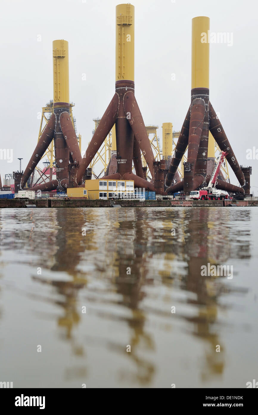 Bremerhaven, Germany, foundations for offshore wind turbines in Bremerhaven Stock Photo