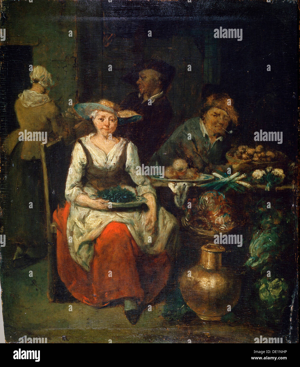 'At a Greengrocer', c1700-1730. Flemish painting Artist: Jan Baptist Lambrechts Stock Photo