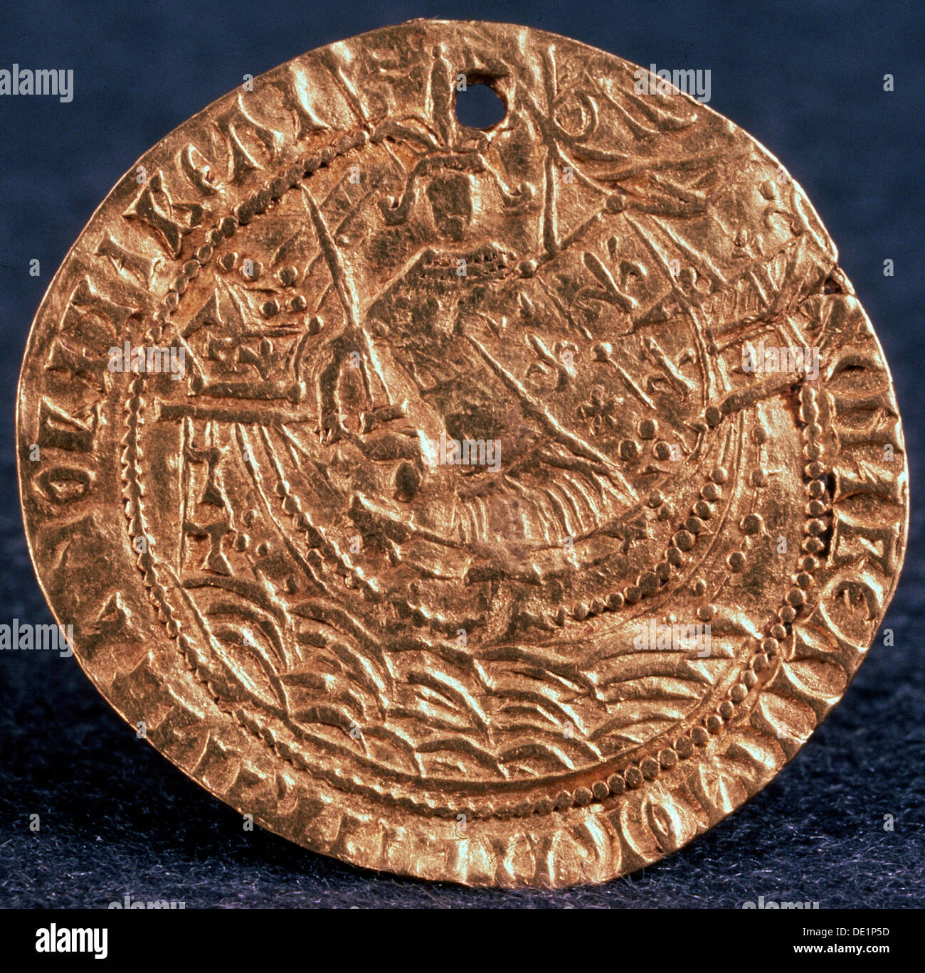 'Coin (Korabelnik) of Tsar Ivan III', (Reverse: Ruler on his ship), 1471-1490. Artist: Unknown Stock Photo