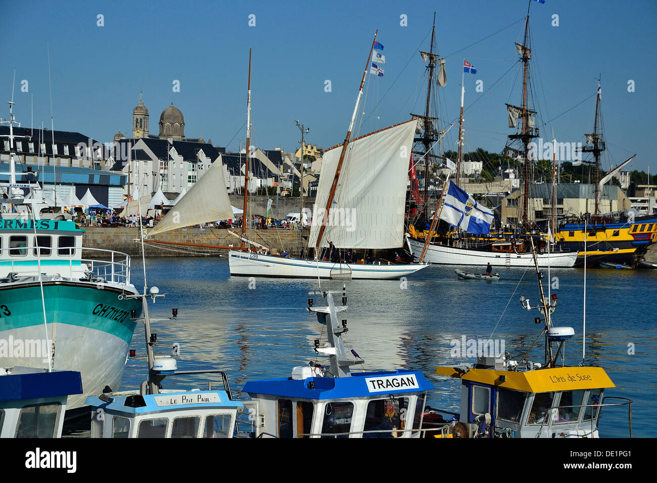 Granville harbor during maritime festival ('Voiles de travail') in summer, with Granvillaise (Bisquine), Etoile Molène. Stock Photo