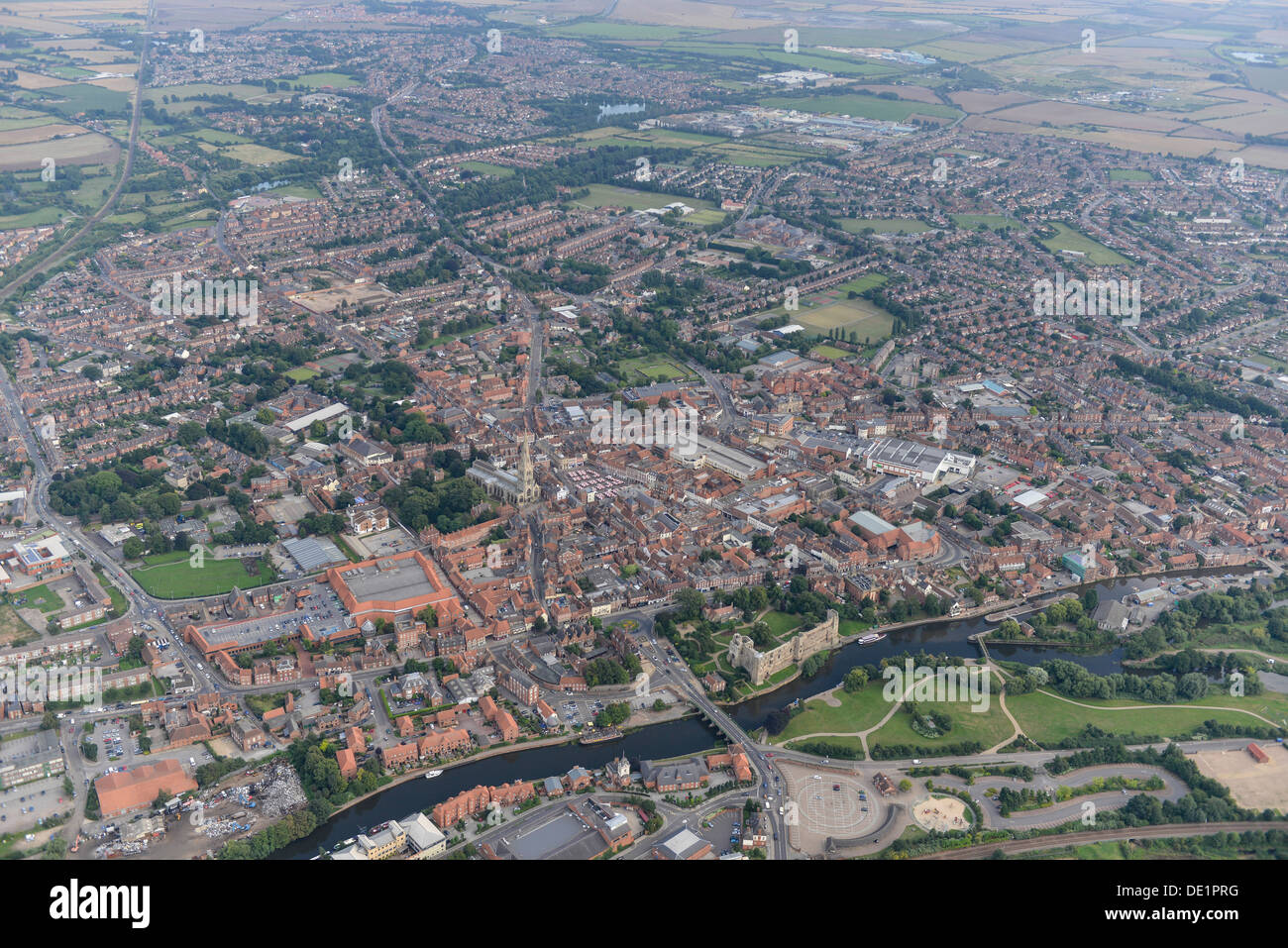Aerial photograph of Newark-on-Trent town centre Stock Photo