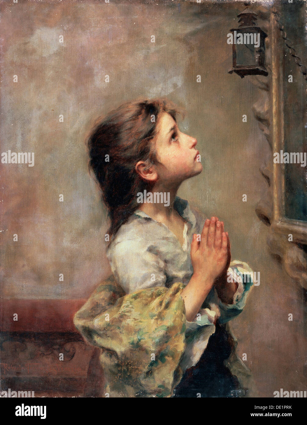 'Praying Girl', Italian painting of 19th century.  Artist: Roberto Ferruzzi Stock Photo