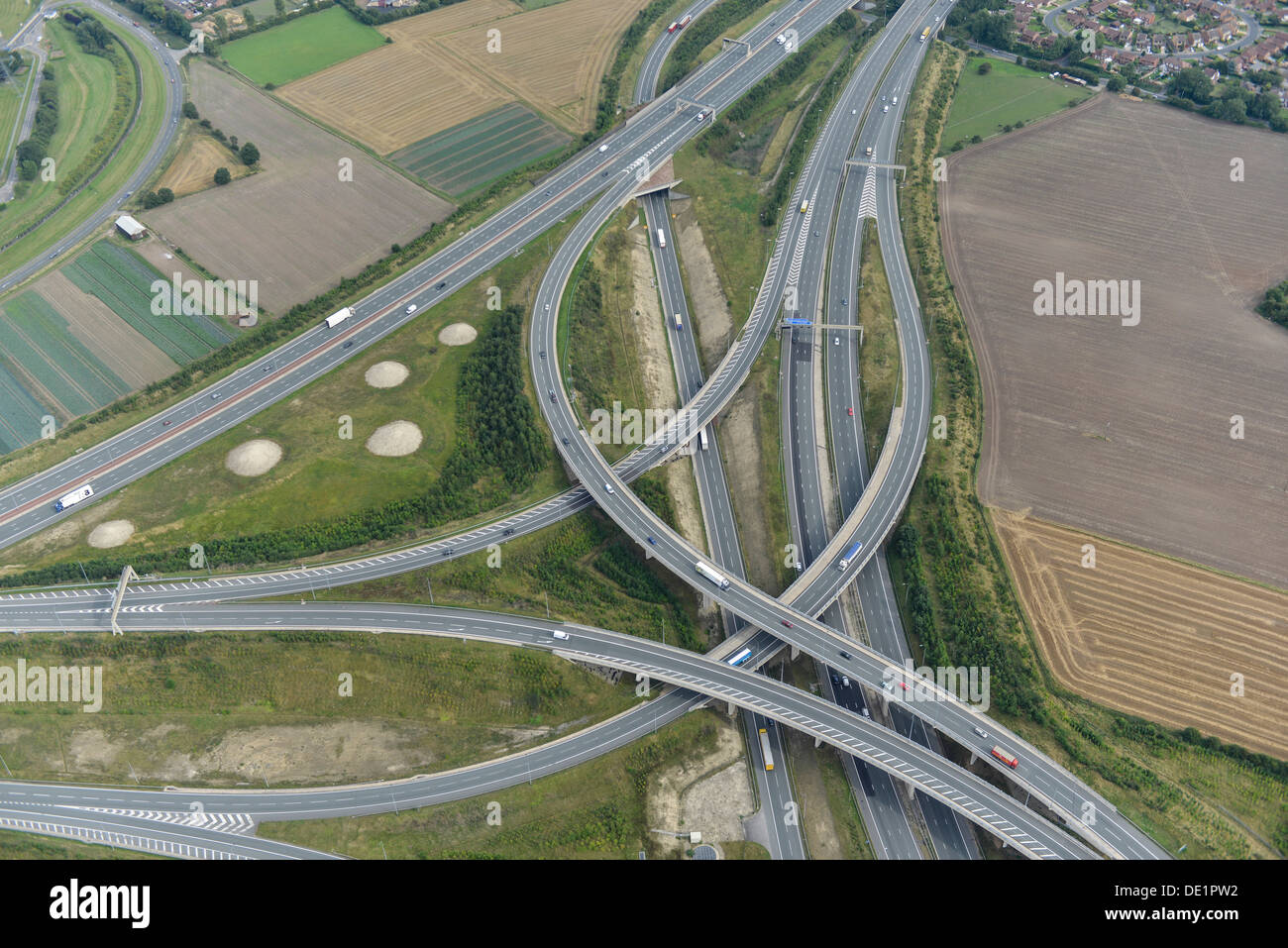 Aerial photograph of Junction 32A M62 A1(M) Stock Photo