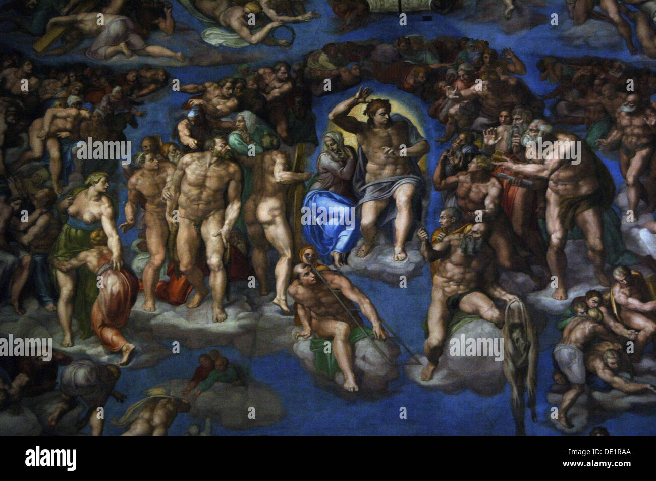 Michelangelo (1475-1564). Italian artist. The Last Judgement. Fresco. 1536-1541. Central part. Sistine Chapel. Vatican Museums. Stock Photo