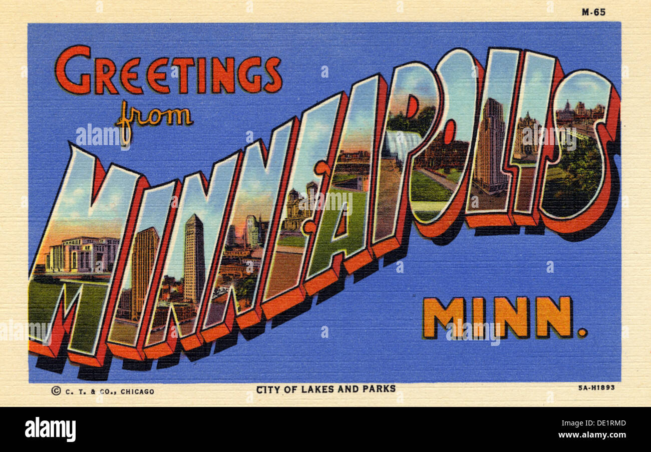 'Greetings from Minneapolis, Minnesota', postcard, 1935. Artist: Unknown Stock Photo