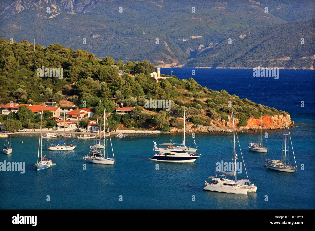 Posidonio, Samos island, Greece. In the background the Turkish coast (THAT close!!!) Stock Photo