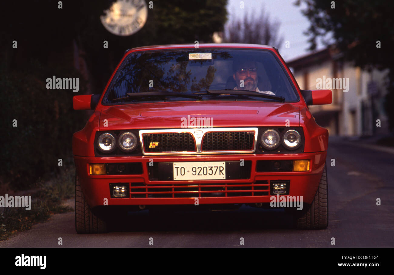 Lancia Delta Integrale HF Sports Car 4x4 4WD 1990s - front view in red Stock Photo