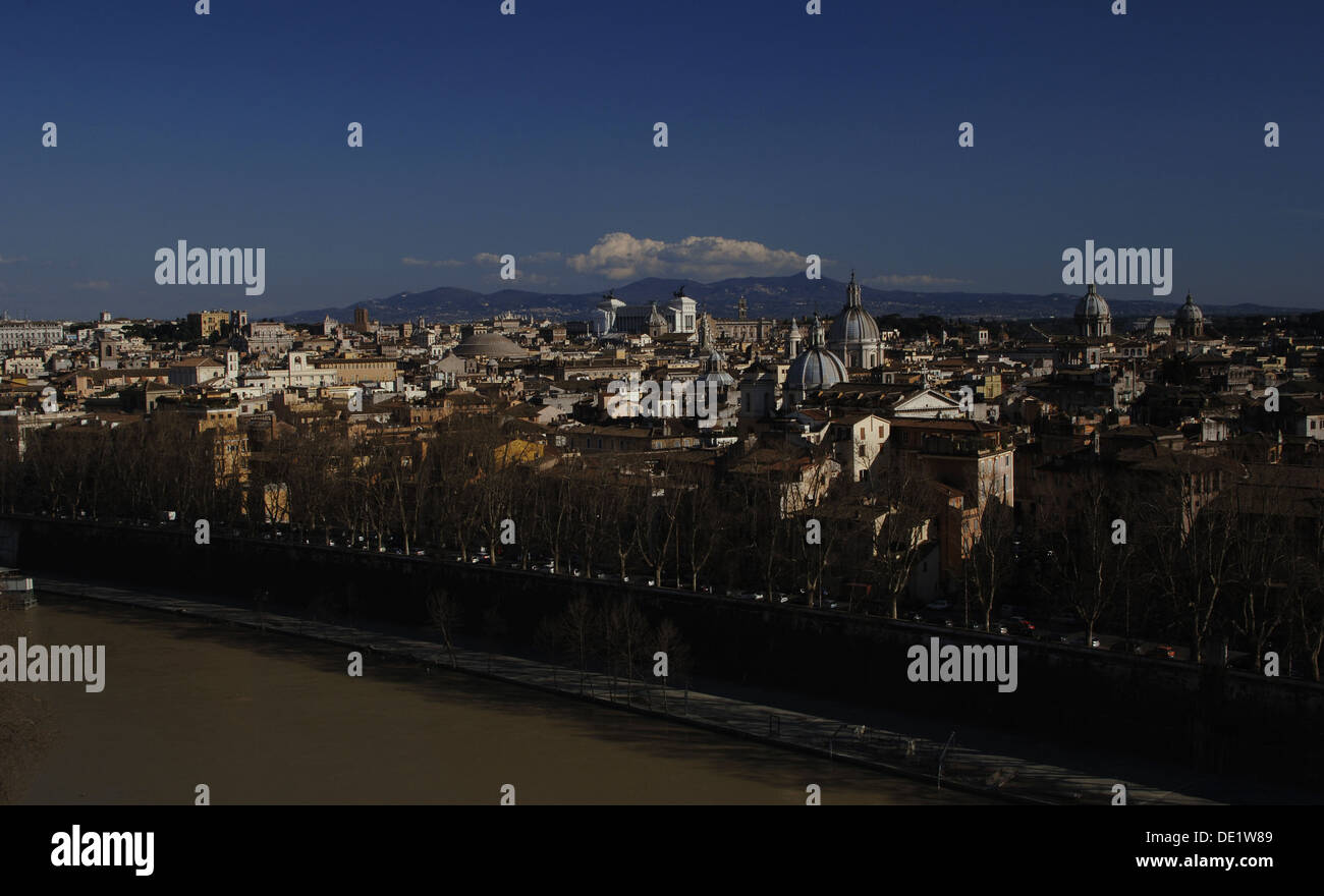 Italy. Rome. Panorama of the city with Tiber river from Castel Sant Angelo. Stock Photo