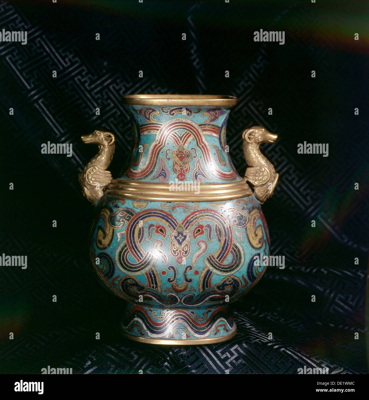 Cloisonne enamel vessel with similar shape to archaic ritual bronze vessels. Stock Photo