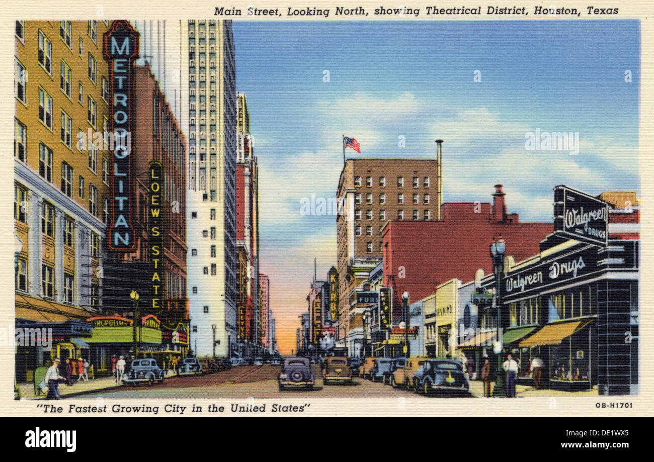 Main Street, Houston, Texas USA, 1940. Artist Unknown Stock Photo