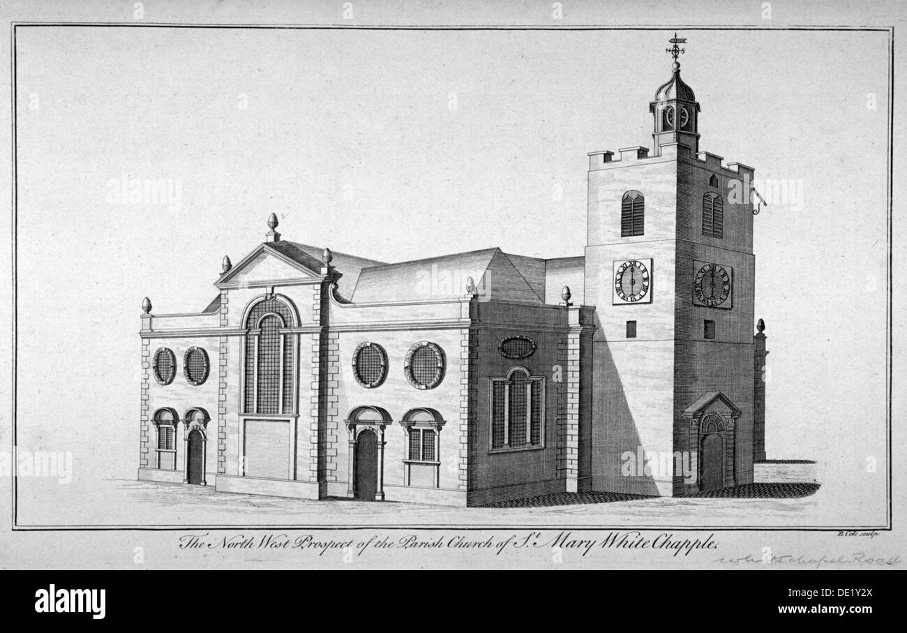 North-west view of the Church of St Mary, Whitechapel, London, c1800. Artist: Benjamin Cole Stock Photo