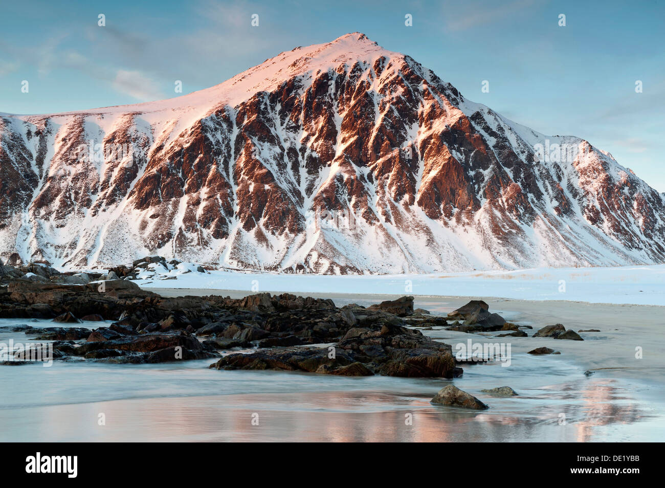 Evening at Skagsanden, a beach near Flakstad, Flakstadøy, Lofoten, Nordland, Norway Stock Photo