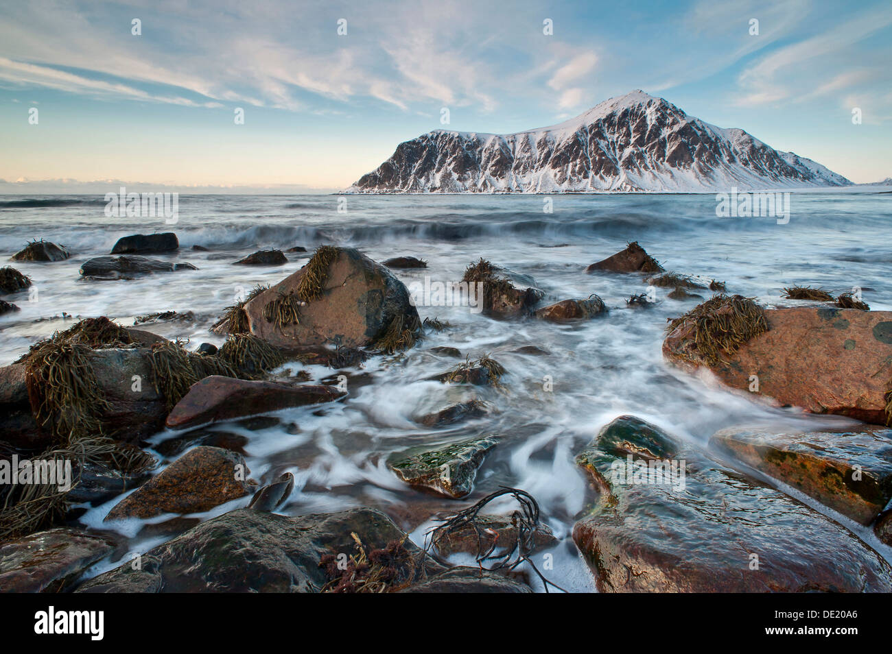 Skagsanden, a beach near Flakstad, Flakstadøy, Lofoten, Nordland, Norway Stock Photo