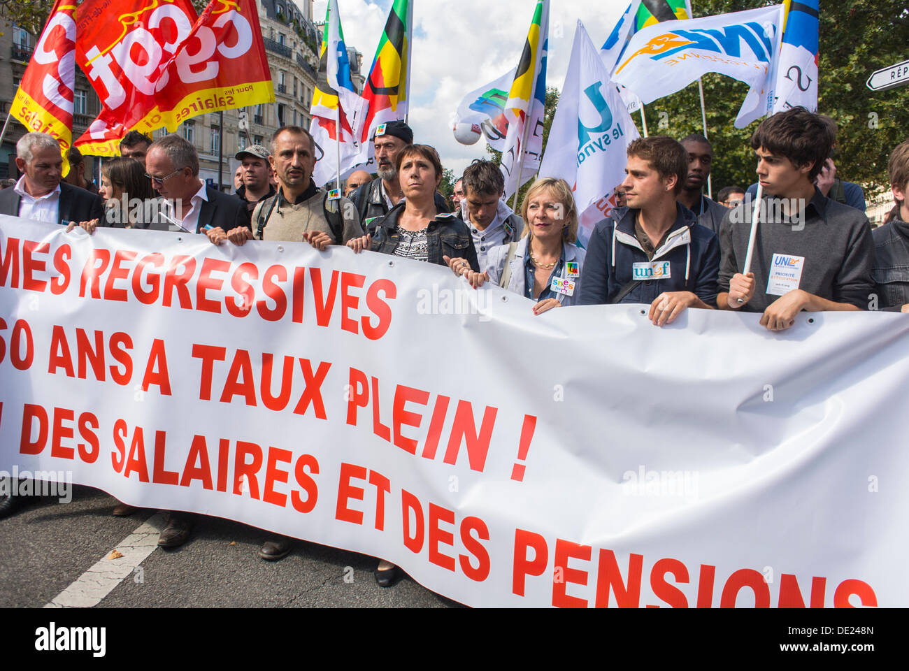Paris, France. French Labor Unions Demonstration Against Reform of Retirement, Pension Plan, by Government., people march street, CGT, workers protests Stock Photo