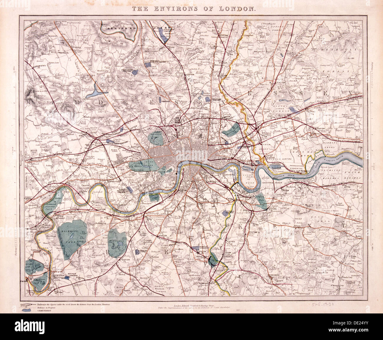 Map of London, c1860. Artist: Benjamin Rees Davies Stock Photo