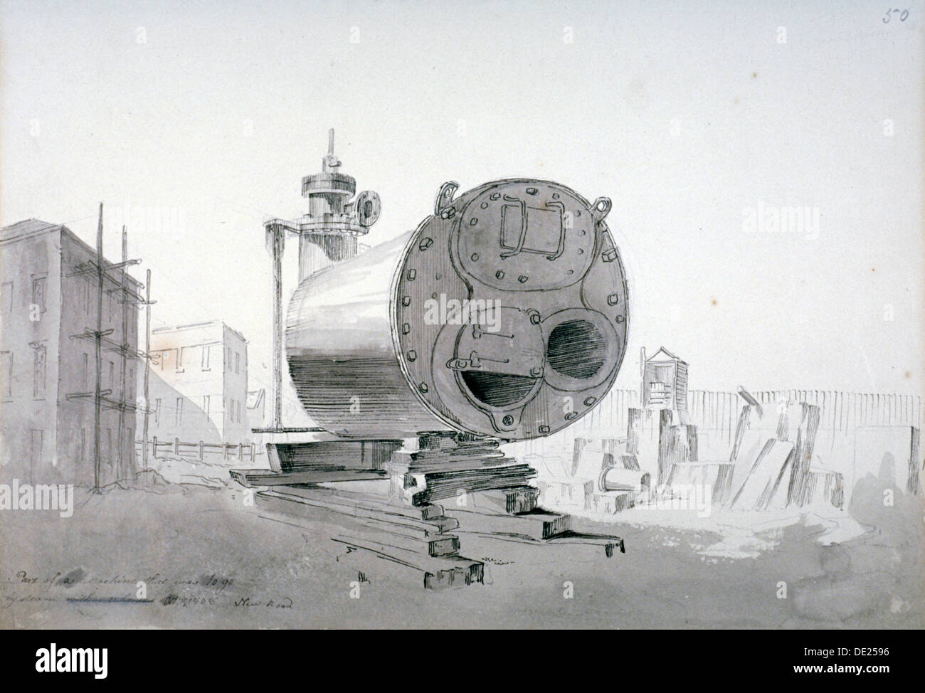 Steam machine, New Road, Islington, London, 1808. Artist: John Claude Nattes Stock Photo