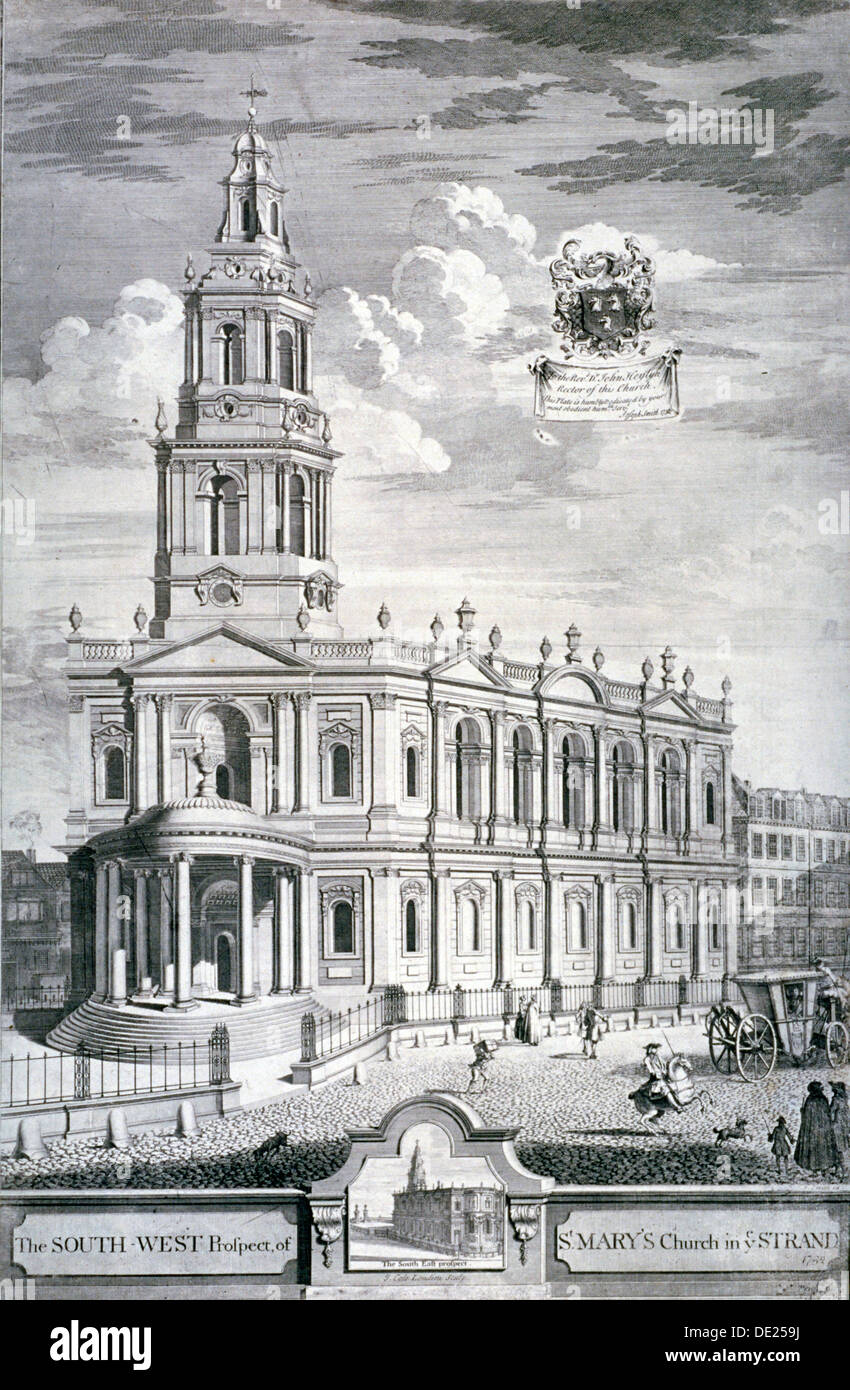 Church of St Mary le Strand, Westminster, London, 1732. Artist: James Cole Stock Photo
